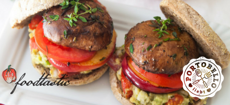 Ein Portobello Herbst Burger mit Avocado und Nektarine. Von dem Blog foodtastic